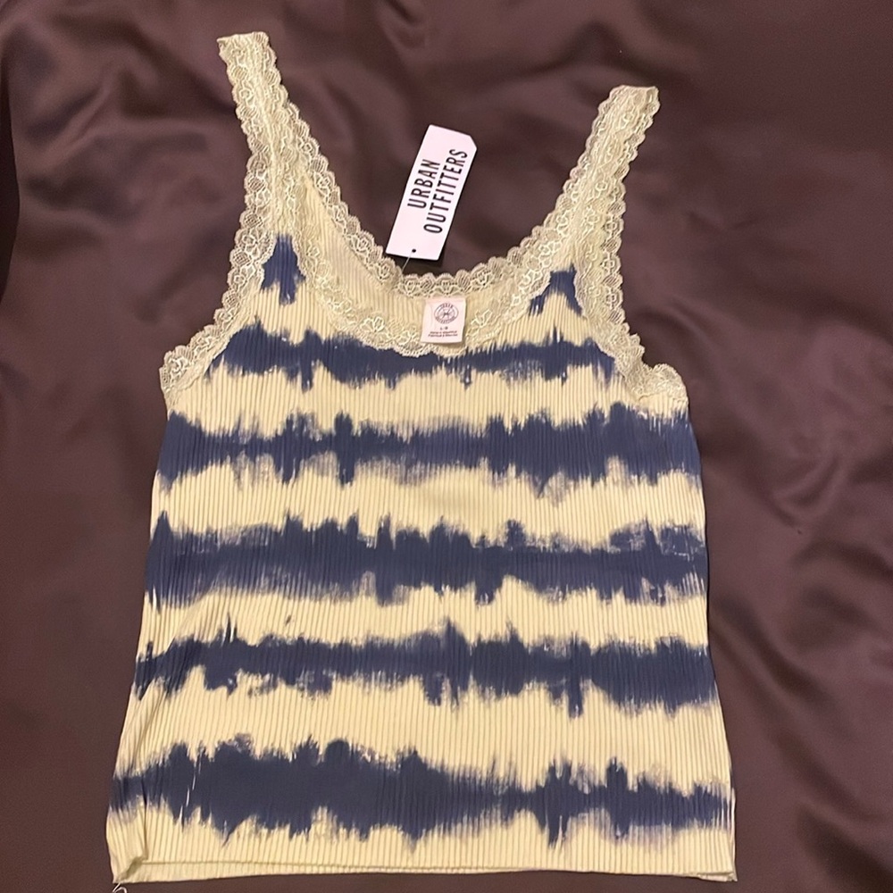 Urban outfitters London Lace Trim Tie-Dye Tank Top. Neon green/yellow blue